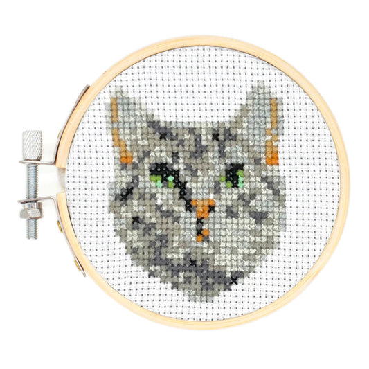 Mini Cross Stitch Embroidery Kit - Cat Face