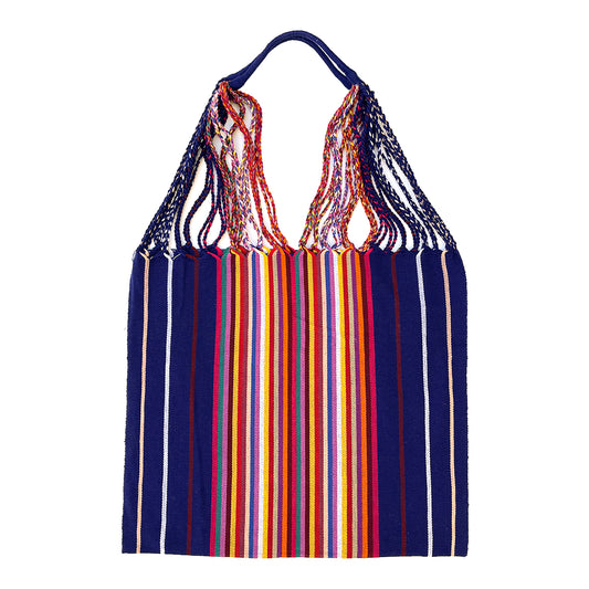 Cotton Market Tote - Cobalt Rainbow Stripe