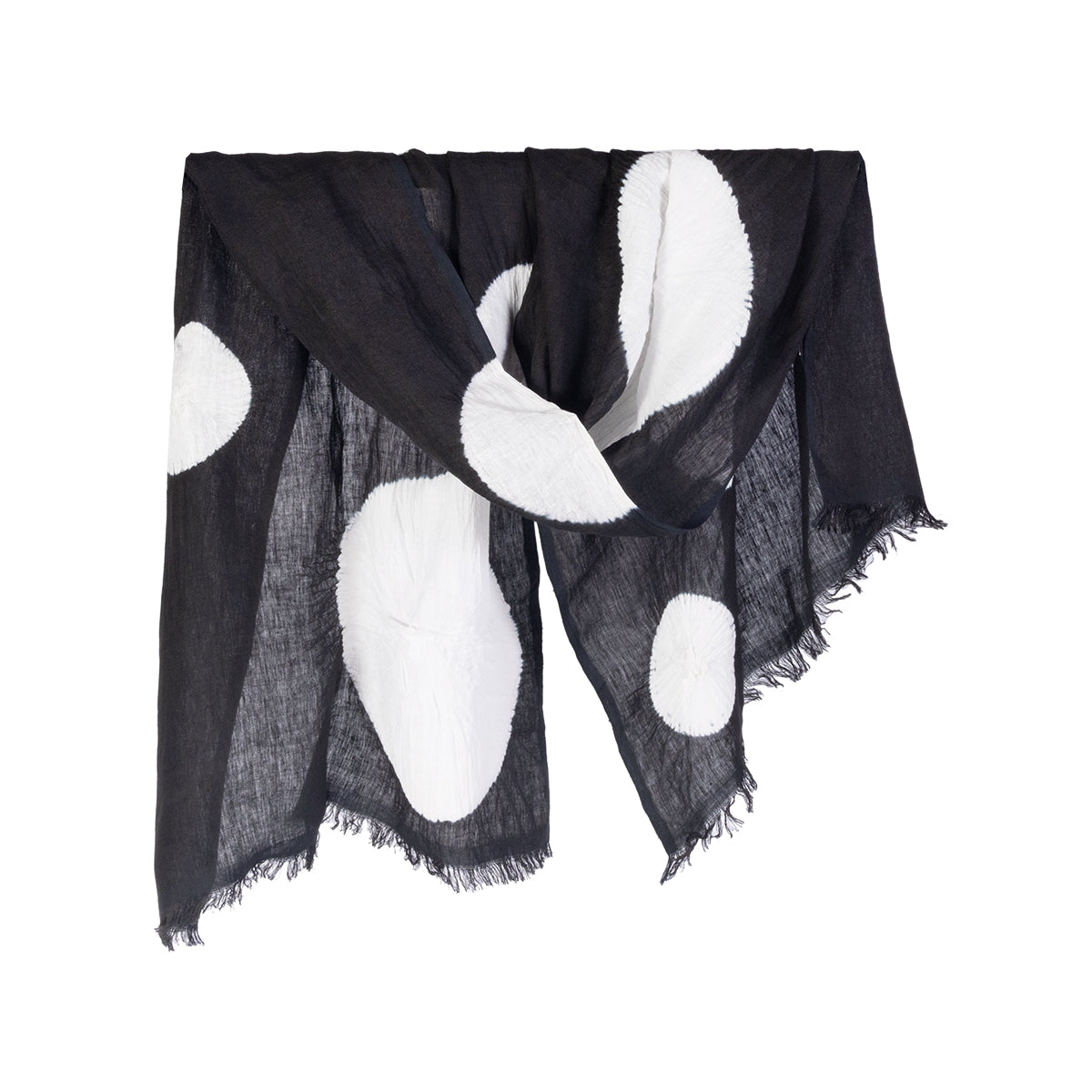 Shibori Circle Linen Scarf - White on Black