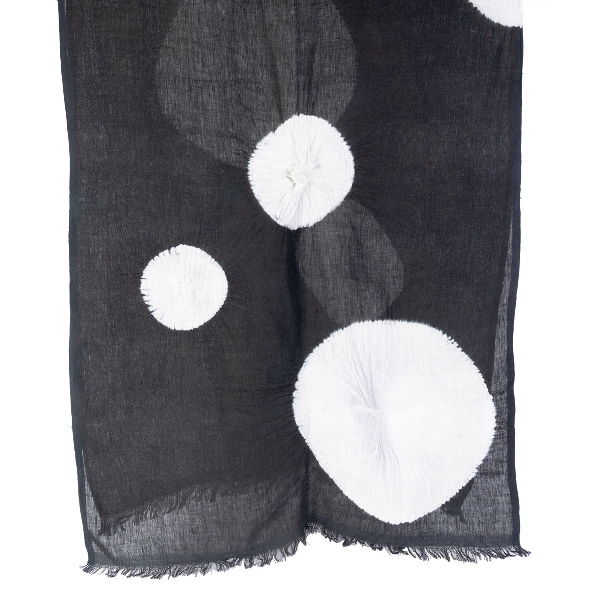 Shibori Circle Linen Scarf - White on Black