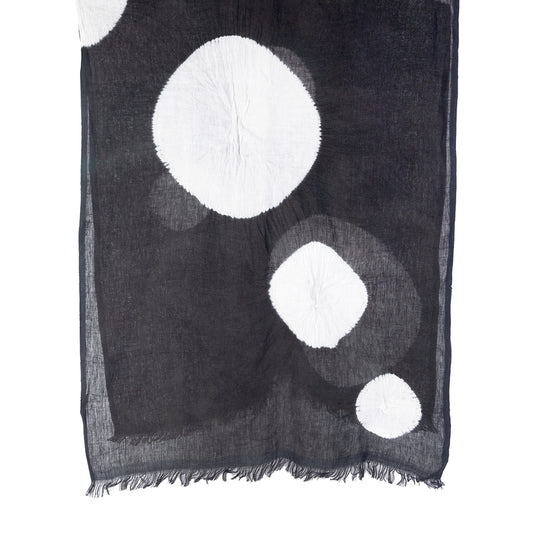 Shibori Circle Linen Scarf - White on Black