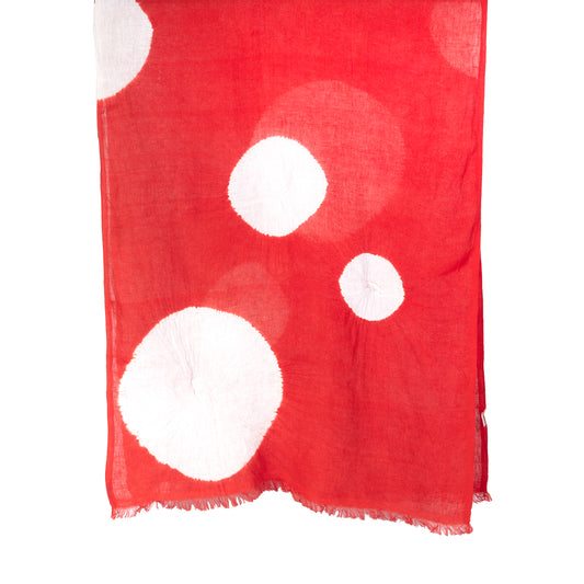 Shibori Circle Linen Scarf - White on Red