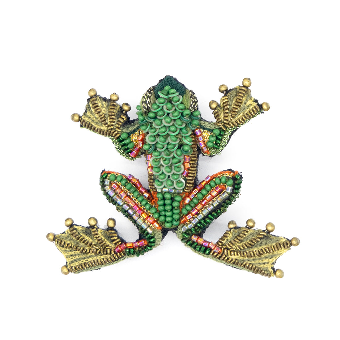Green Flying Frog Brooch Pin